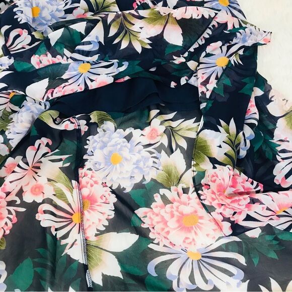 ELIZA‎ J Floral Long Sleeve Maxi Dress Chiffon Faux Wrap Navy Blue Pink Sz 8 New - Picture 8 of 11